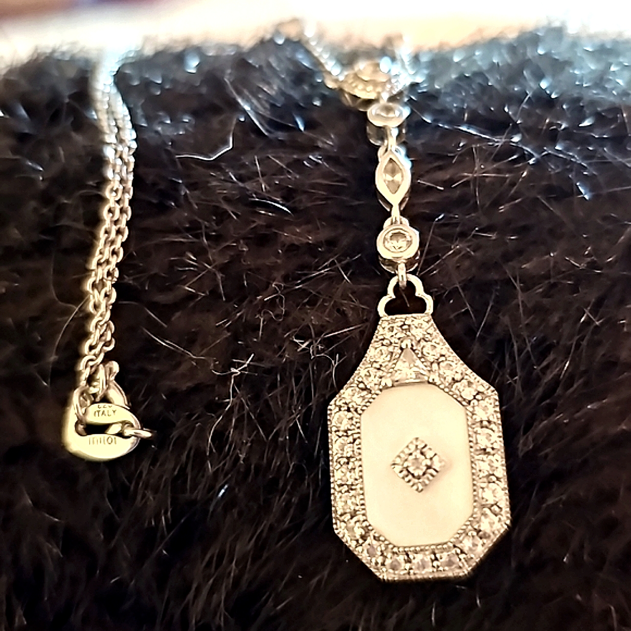 Antique Art Deco Camphor Glass/Crystal Sterling Silver Necklace